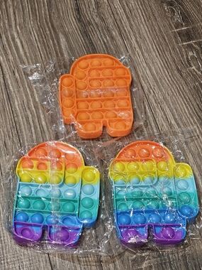 Pop It Among us Fidget Toy - Orange, Rainbow 3 pcs